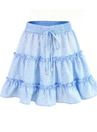 New Women's High-waisted Floral Half Skirt Peplum Printed A-Line Short Skirt 
