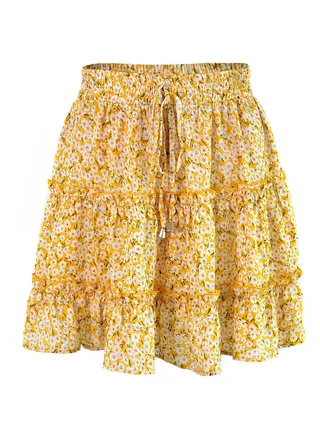 New Women's High-waisted Floral Half Skirt Peplum Printed A-Line Short Skirt 
