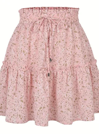 New Women's High-waisted Floral Half Skirt Peplum Printed A-Line Short Skirt 