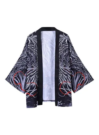 Chinese Style Dragon Kimono Loose Shirt Multicolour 