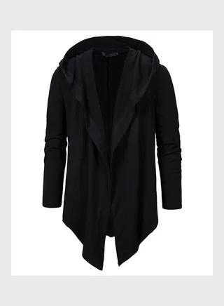 Irregular Hem Solid Hoodie Jacket Black 