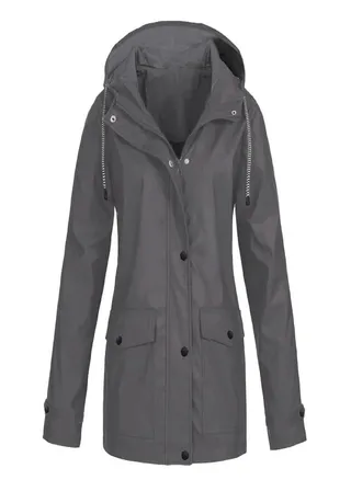 Women Solid Stripe Rain Jacket Outdoor Plus Waterproof Hooded Raincoat Windproof 