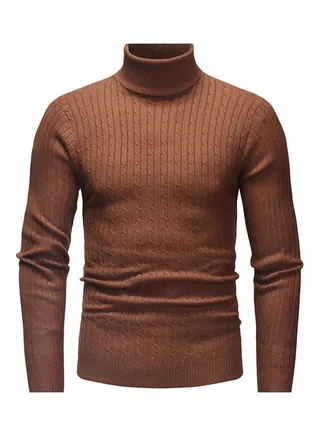 Men Autumn Winter Casual Long Sleeved Turtleneck Sweater Top Camel 