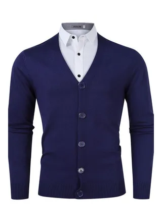 Knitted Button Down Cardigan Royal Blue 
