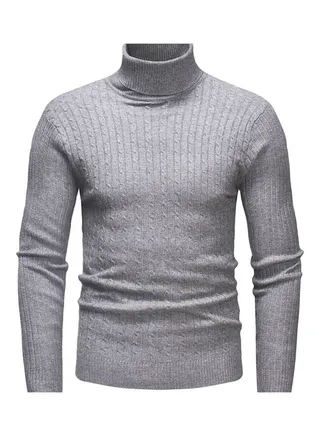 Autumn Winter Casual Long Sleeved Turtleneck Sweater Top Dark Gray 