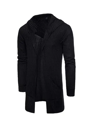 Long Sleeve Solid Design Cardigan Black 