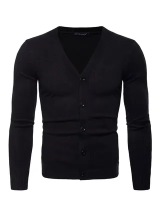 V-Neck Long Sleeve Cardigan Black 