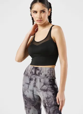 Cutout Mesh Detail Longline Sports Bra