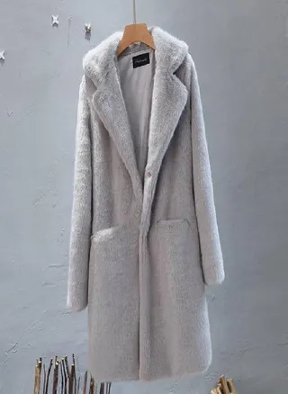 Women Mink Faux Fur Coat Solid Female Turn Down Collar Winter Warm Fake Fur Lady Coat Casual Jacket 