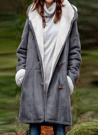 Women's Casual Fashion Loose Solid Color Hat Plus Fleece Collar Pocket Jacket Winter 