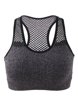 Wireless Mesh Quick-Dry Sports Bra Grey 