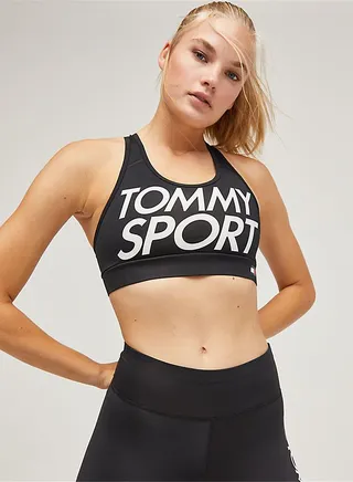 Low Impact Logo Printed Sports Bra Black/White 