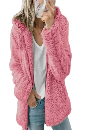 Coats for Women Wool Fur Fluffy Furry Coat Fleece Jackets Hooded Long Sleeve Winter Warmer Plush Fleece Cardigan 