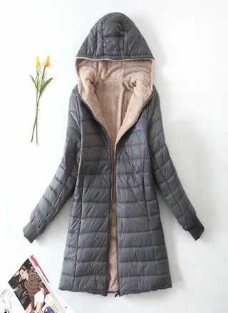Autumn and Winter New European and American Lamb Fleece Mid Length Warm Hooded Cotton Coat Women's Top Plus Size Cotton Coat 