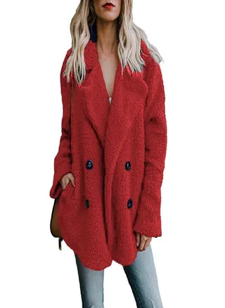 SCIONE Overcoat Solid Coat Women Winter Lapel Loose Outwear Casual Ladies Blend Coat Faux Warm Tops 