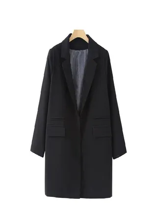 Spring Autumn Women Plus Size Long Jacket Double Pockets Long Jacket Coat Outwears Woman Fashion Blazer 