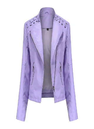 Women's  Autumn and Winter Faux Leather Jacket Women's Short Jacket Lapel Slim Thin Leather Coat Women's Motorcycle Suit 