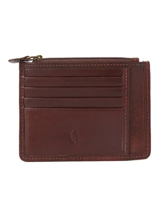 Card Holder With Zipper Compartment Brown 