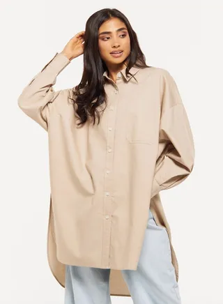 Lee Cooper Solid Longline Shirt with High-Low Hem 