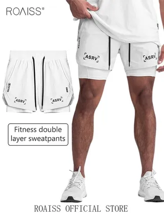 Five-Point Sports Shorts Fake Two-Piece Quick Drying Double Layer Basketball Pants Anti-Light Running Fitness Summer 
