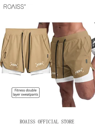Five-Point Sports Shorts Fake Two-Piece Quick Drying Double Layer Basketball Pants Anti-Light Running Fitness Summer 