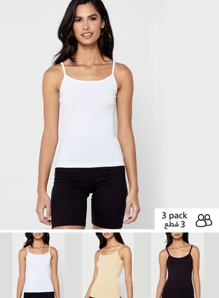 3-Piece Basic Camis Set White/Beige/Black 