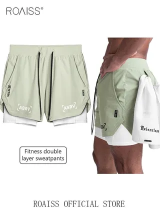 Five-Point Sports Shorts Fake Two-Piece Quick Drying Double Layer Basketball Pants Anti-Light Running Fitness Summer 