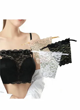 3pcs Lady Lace Clip on Mock Camisole, Overlay Modesty Panel Vest for Women 
