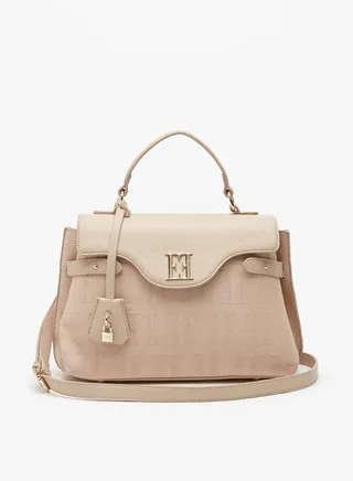 Women's Monogram Debossed Satchel Bag with Detachable Strap