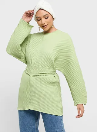 Pleated Top With Belt 