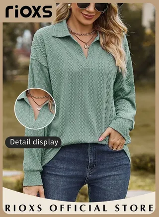 Women's Long Sleeve Fitted Shirts Knitted Solid Color Tops Soft and Comfortable Pullover Shirt 
