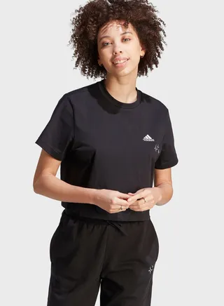 Scribble Embroidery Crop T-Shirt