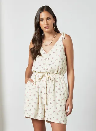 Floral Print Playsuit White 