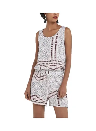 Printed Sleeveless Playsuit White/Red 