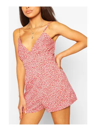 Petite Floral Strappy Frill Hem Playsuit 