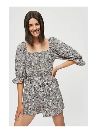 Brown Animal Shirred Playsuit 