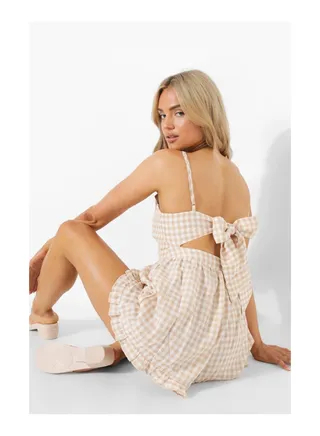Gingham Tie Back Frill Playsuit 