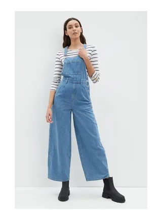 Pleat Waist Wide Leg Dungarees 