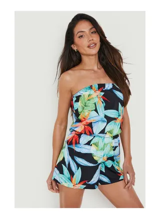 Tropical Jersey Bandeau Beach Playsuit 