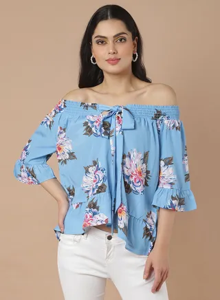 Floral Off Shoulder Top blue multicolor 