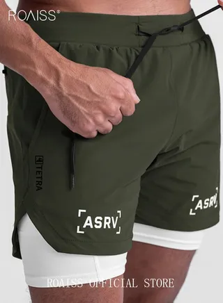 Five-Point Sports Shorts Fake Two-Piece Quick Drying Double Layer Basketball Pants Anti-Light Running Fitness Summer 