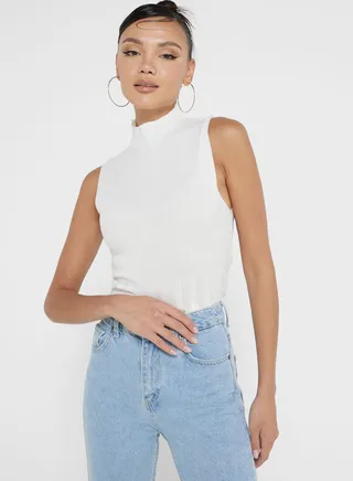 High Neck Ribbed Top