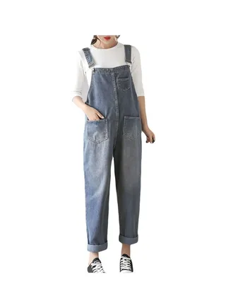 Cotton Blend Vintage Maternity Dungarees Blue 