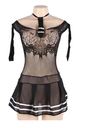 Woman Work Dress  String Fishnet Cosplay Baby doll School Girl  Midi Lingerie Set 