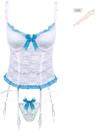 Lace Jumpsuit With Suspender and Stockings Lingerie Set 