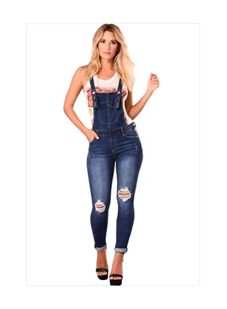Ripped Strap Roll-up Leg Cropped Jeans Woman 