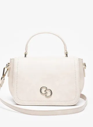 Women's Solid Satchel Bag with Top Handle and Button Closure