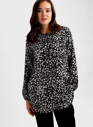 Button Down Tunic Printed Shirt 