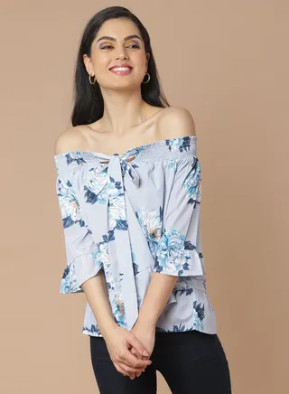 Floral Off Shoulder Top light blue multicolor 
