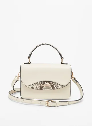 Women's Panelled Satchel Bag with Detachable Strap and Flap Closure